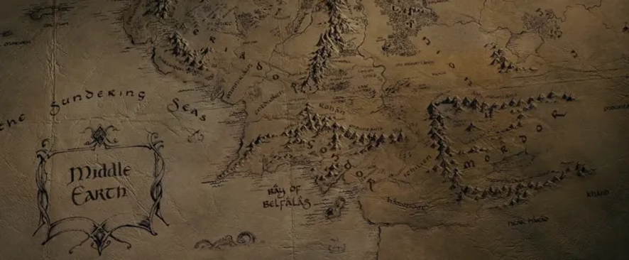 Mapa da Terra Média, de "O Hobbit" e "O Senhor dos Anéis" - universo mitológico de Tolkien